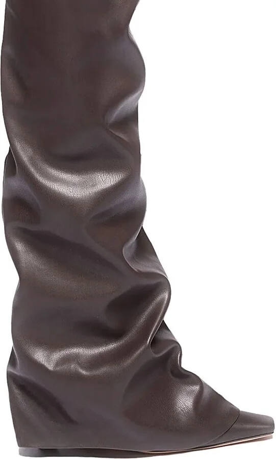 'Robin Okt' Brown Boots With High Stiletto Heel And Ruched Detail In Leather Woman - Image 4