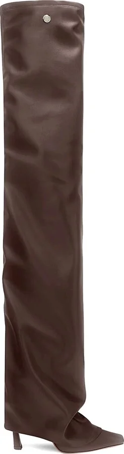 'robin Okt' Brown Boots With High Stiletto Heel And Ruched Detail In Leather Woman