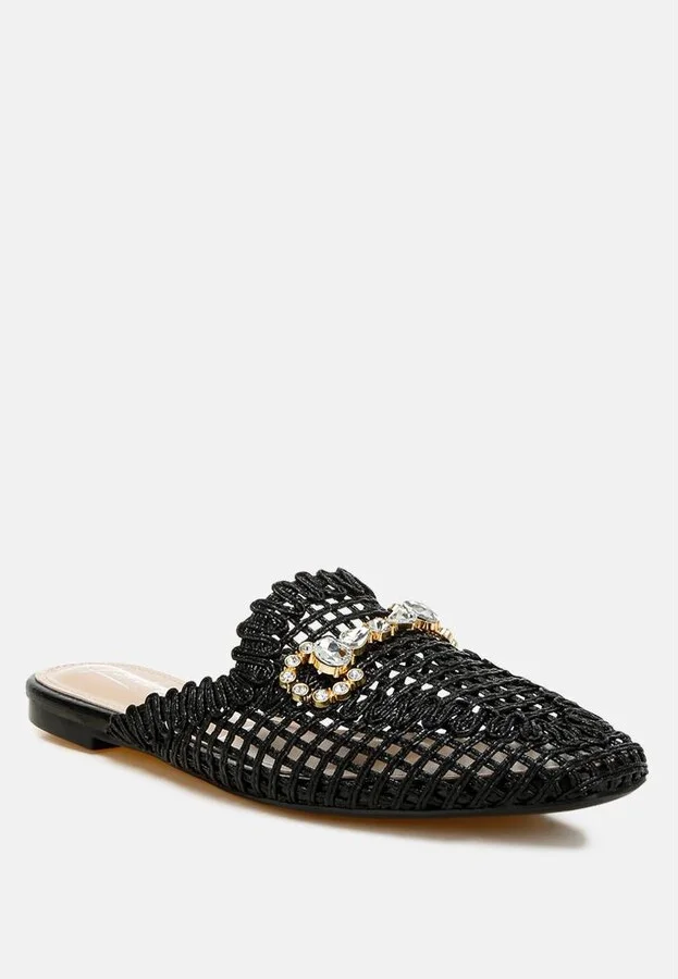 Roboma Metallic Woven Diamante Mules - Image 5