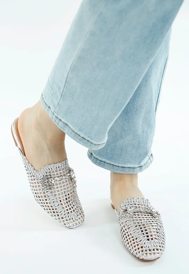 Roboma Metallic Woven Diamante Mules - Image 8