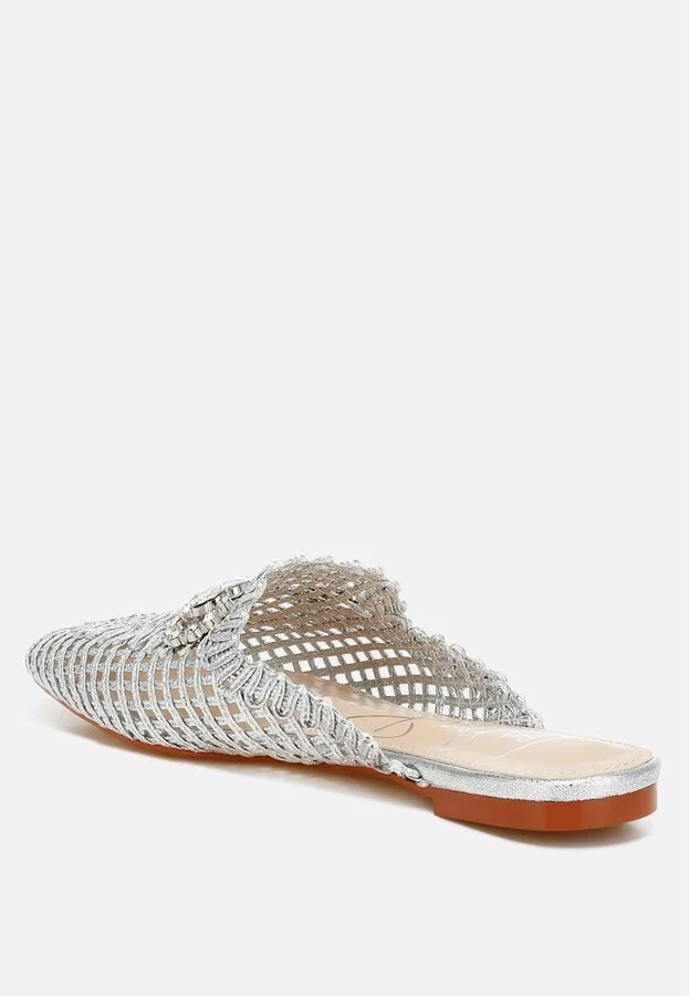 Roboma Metallic Woven Diamante Mules - Image 10