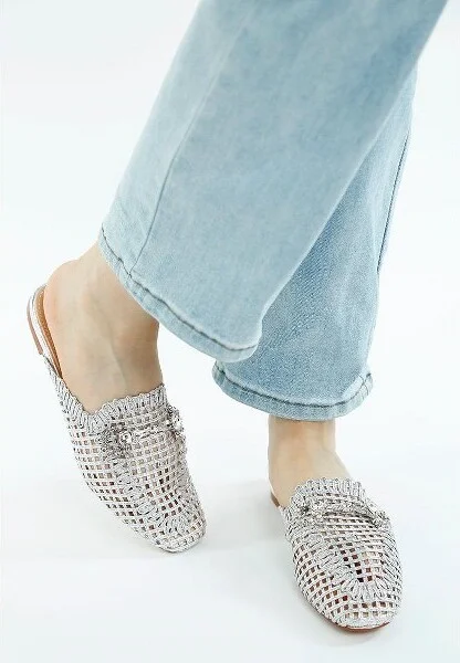 Roboma Metallic Woven Diamante Mules Women - Image 2