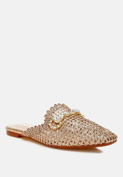 Roboma Metallic Woven Diamante Mules Women - Image 4