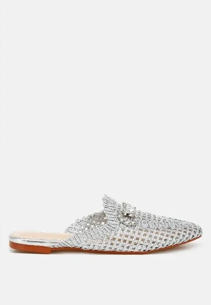 Roboma Metallic Woven Diamante Mules Women