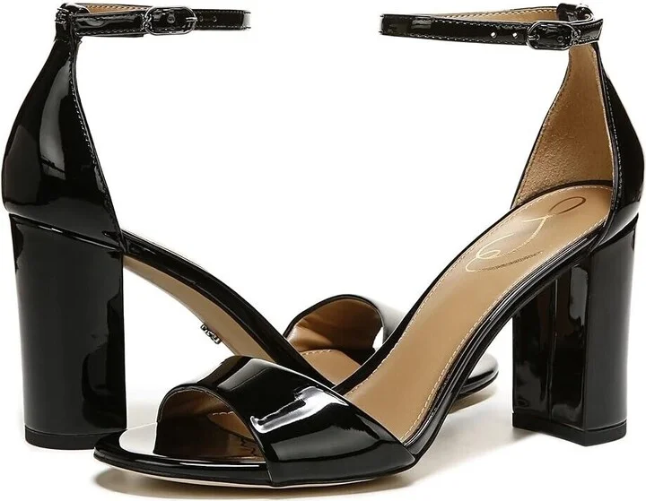 Robyn Sandals Women's 11 Black Leather Ankle Strap Block Heel KHD604