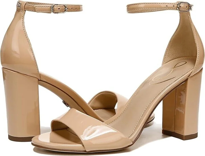 Robyn Sandals Women's 9 Beige Leather Ankle Strap Block Heel KHD280