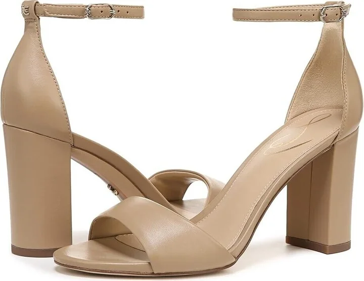 Robyn Sandals Women's 9 Beige Leather Ankle Strap Block Heel KHD405