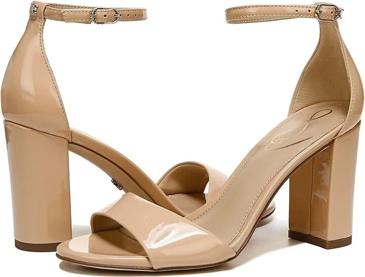 Robyn Sandals Women's 9 Beige Leather Ankle Strap Block Heel KHD549