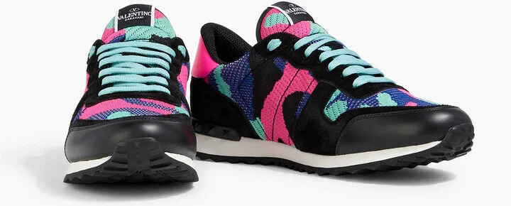 Rockrunner camouflage-print stretch-knit, leather and suede sneakers - Image 2