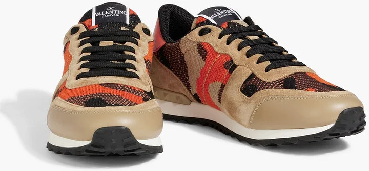 Rockrunner camouflage-print stretch-knit, leather and suede sneakers - Image 5