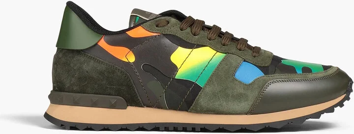 Rockrunner camouflage-print suede and leather sneakers