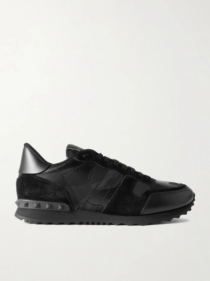 Rockrunner Studded Leather, Suede and Canvas Sneakers