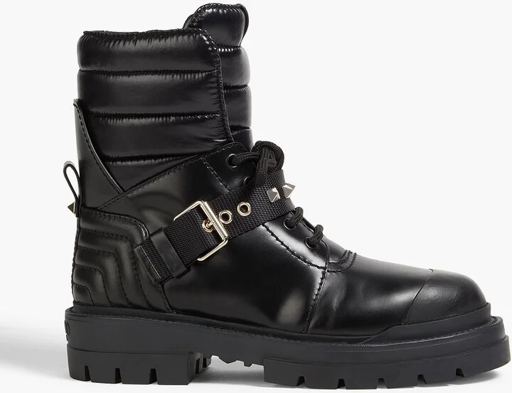 Rockstud 40 leather and shell combat boots