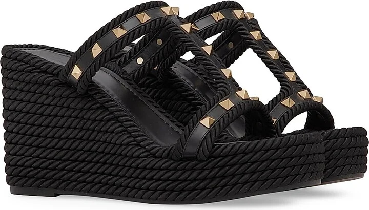 Rockstud 90MM Wedges in Calfskin - Black - Size 8 - Image 2