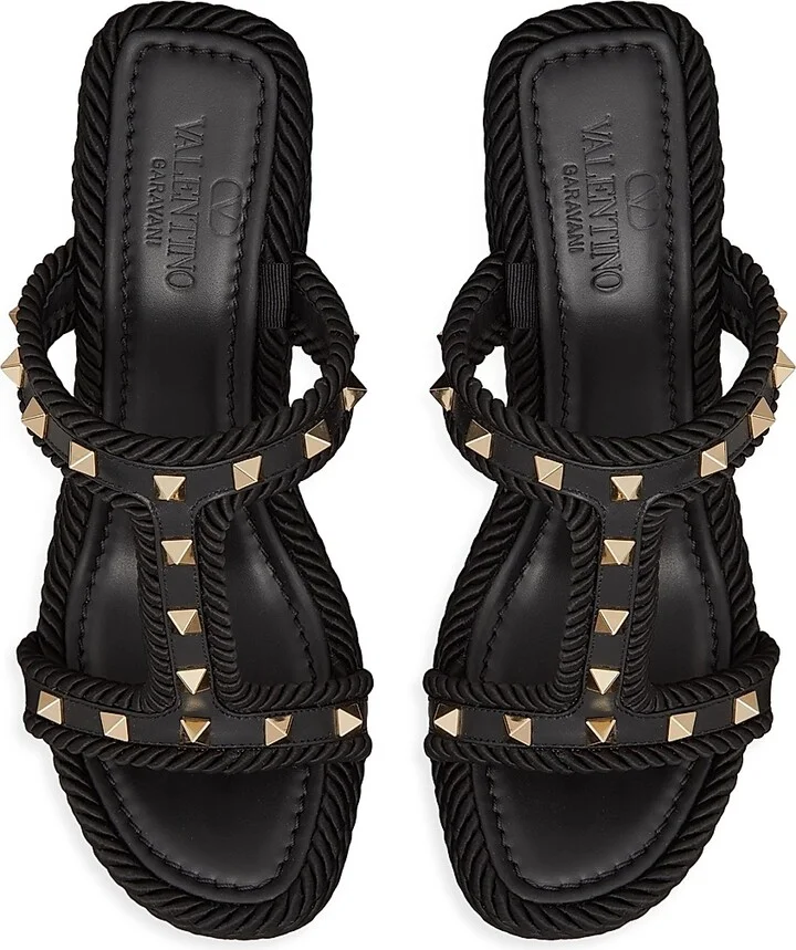 Rockstud 90MM Wedges in Calfskin - Black - Size 8 - Image 4