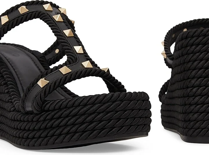Rockstud 90MM Wedges in Calfskin - Black - Size 8 - Image 5