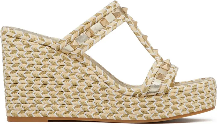 Rockstud 90mm woven wedge sandals