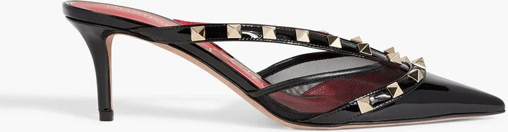Rockstud Alcove mesh and patent-leather mules