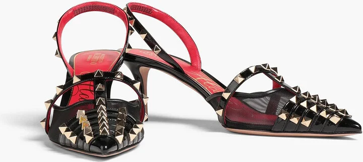 Rockstud Alcove mesh and patent-leather slingback pumps - Image 2