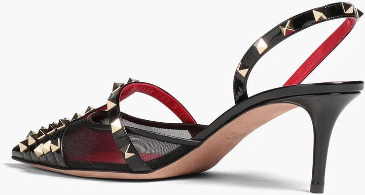 Rockstud Alcove mesh and patent-leather slingback pumps - Image 3