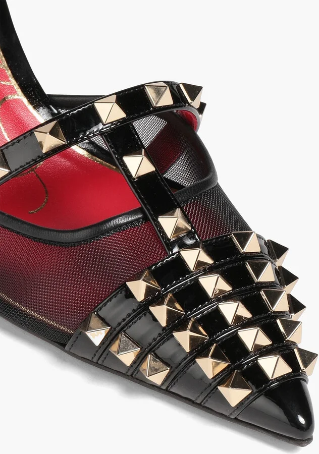 Rockstud Alcove mesh and patent-leather slingback pumps - Image 4