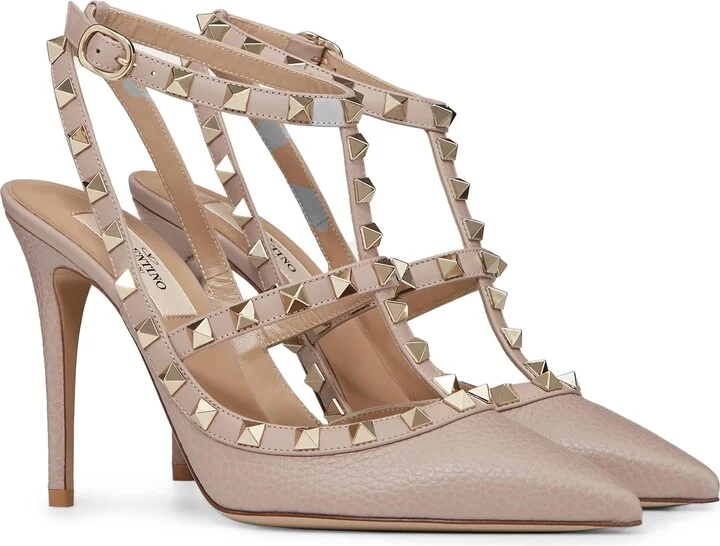 Rockstud Ankle Strap Pointed Toe Pump