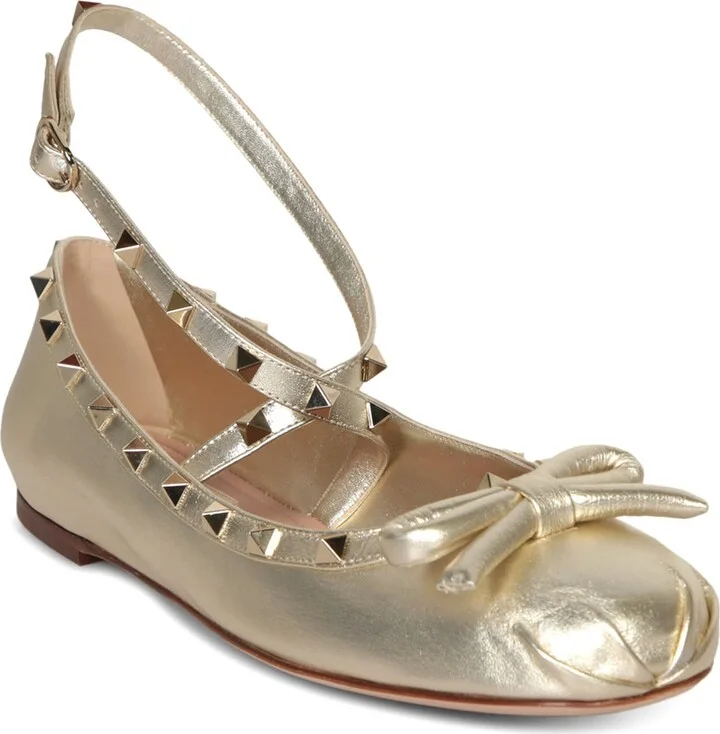 Rockstud Ballet Leather Shoes In Platinum - Image 2