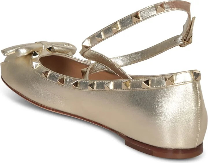 Rockstud Ballet Leather Shoes In Platinum - Image 3