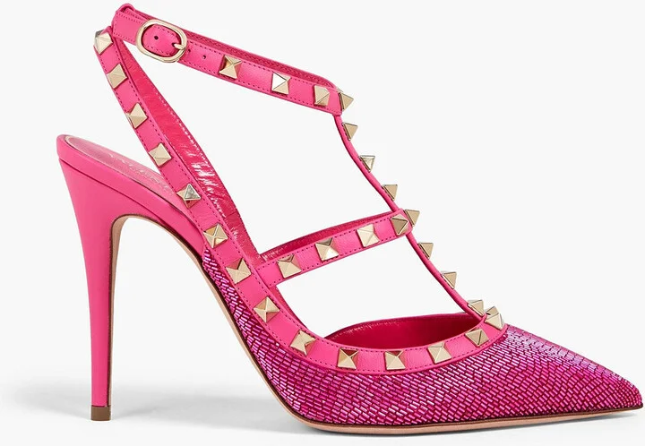 Rockstud bead-embellished leather pumps