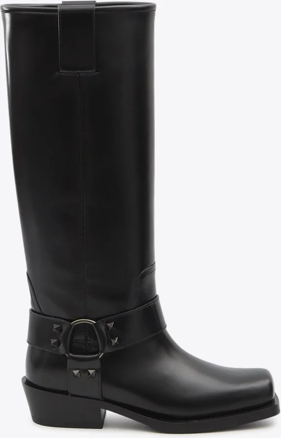 Rockstud Biker Leather Boots