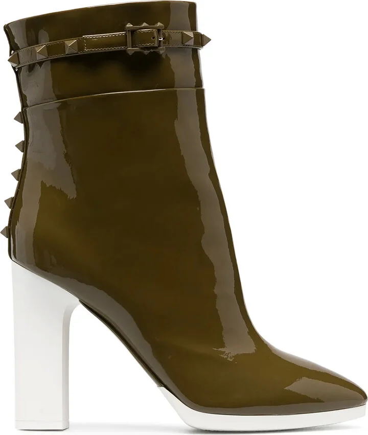 Rockstud block heel ankle boots