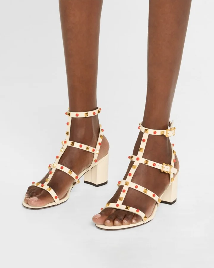 Rockstud Caged Ankle-Strap Leather Sandals - Image 2