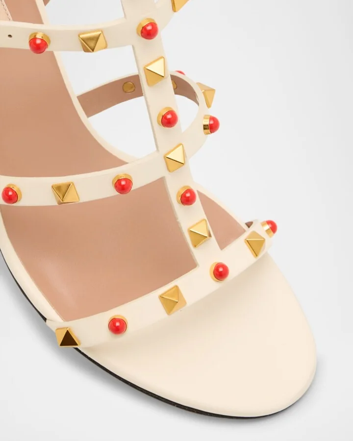 Rockstud Caged Ankle-Strap Leather Sandals - Image 6