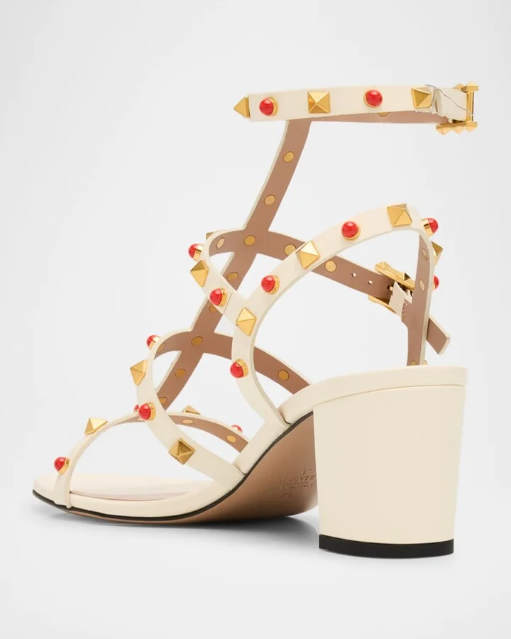 Rockstud Caged Ankle-Strap Leather Sandals - Image 9