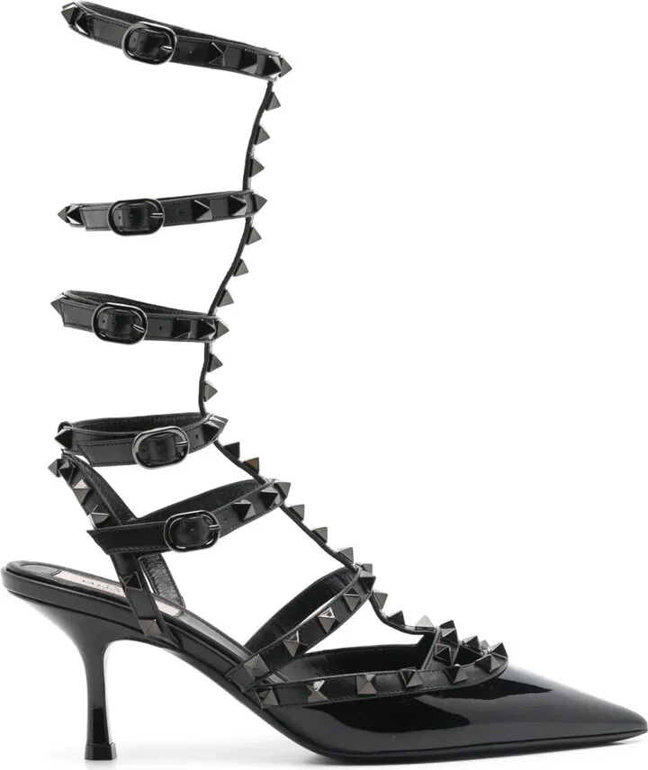 Rockstud caged leather pumps