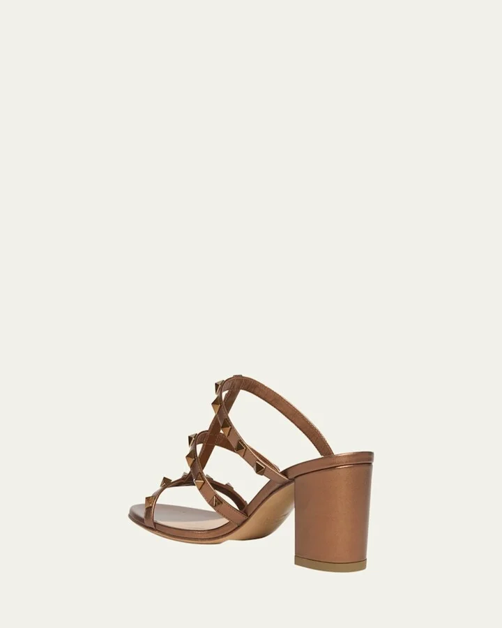 Rockstud Caged Metallic Leather Slide Sandals - Image 2