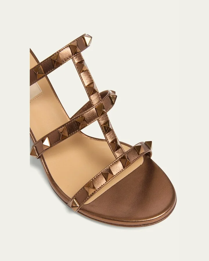 Rockstud Caged Metallic Leather Slide Sandals - Image 3