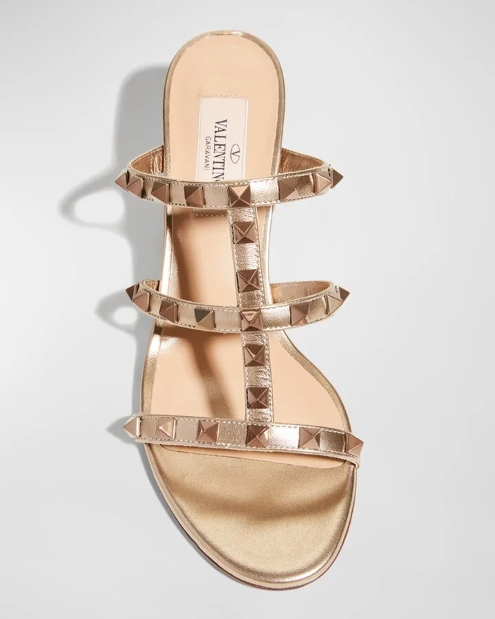 Rockstud Caged Metallic Leather Slide Sandals - Image 2