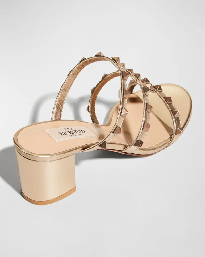 Rockstud Caged Metallic Leather Slide Sandals - Image 6