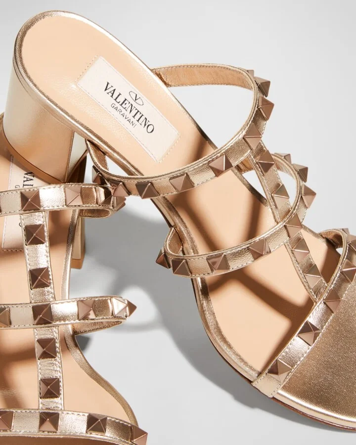 Rockstud Caged Metallic Leather Slide Sandals - Image 7