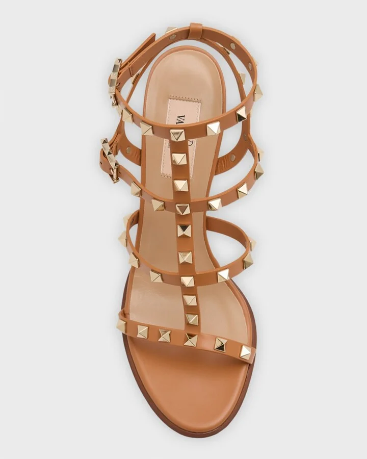Rockstud Caged T-Strap Leather Sandals - Image 3