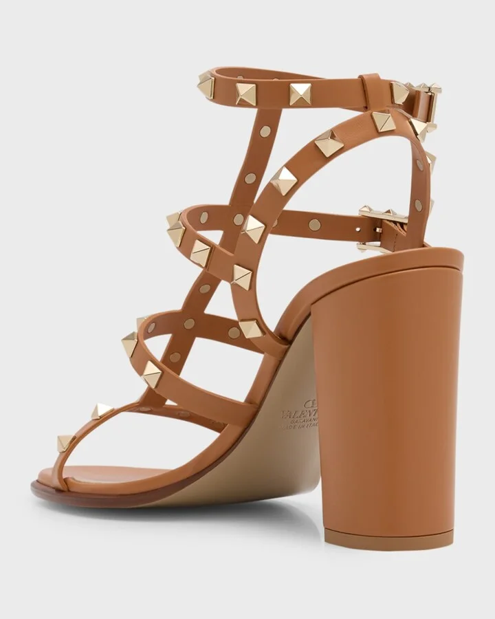 Rockstud Caged T-Strap Leather Sandals - Image 4