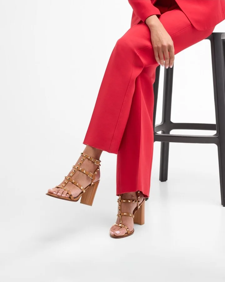 Rockstud Caged T-Strap Leather Sandals - Image 7
