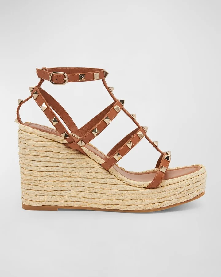 Rockstud Caged Wedge Espadrille Sandals