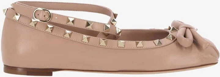 Rockstud Calf Leather Ballet Flats