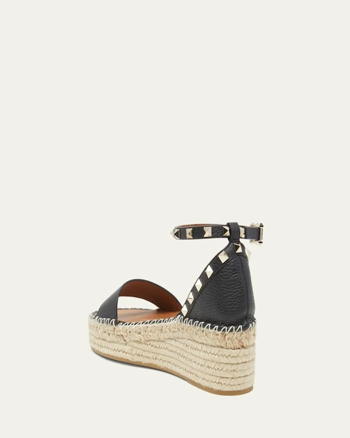 Rockstud Calfskin Flatform Espadrille Sandals - Image 9