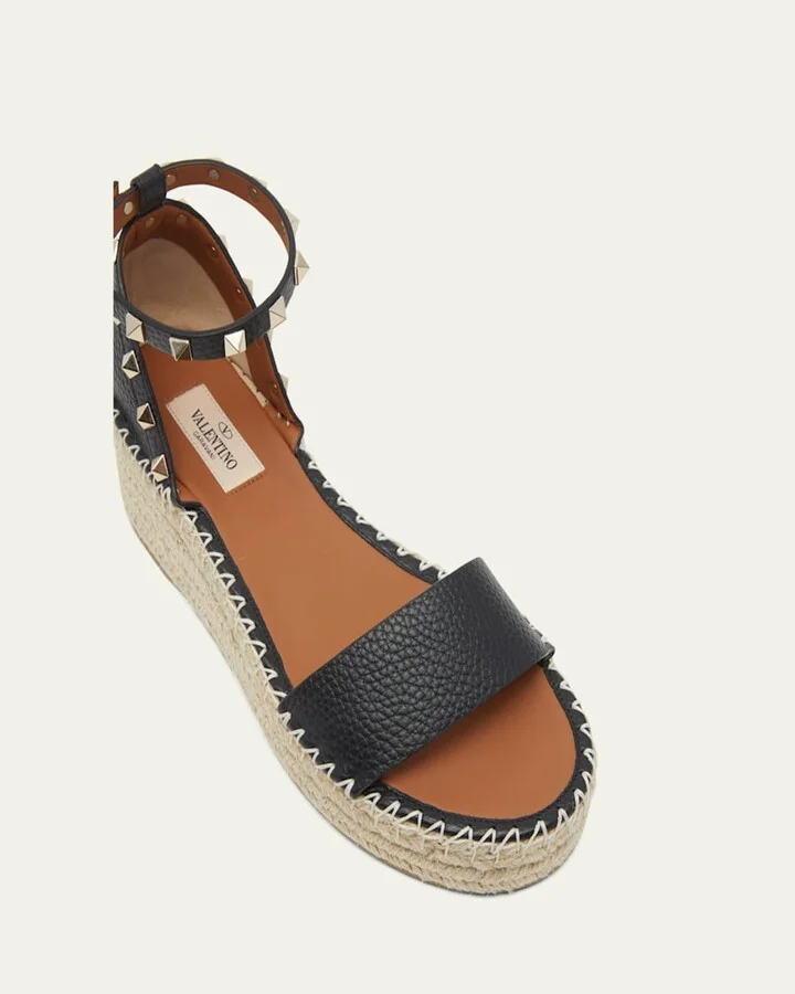 Rockstud Calfskin Flatform Espadrille Sandals - Image 10