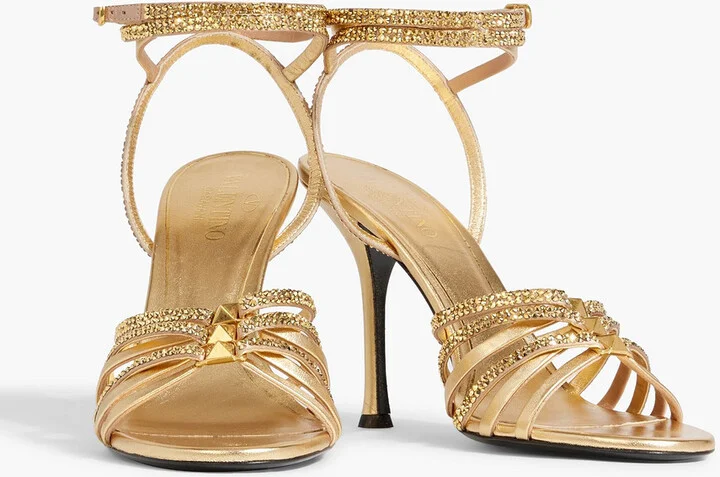 Rockstud crystal-embellished metallic leather sandals - Image 2
