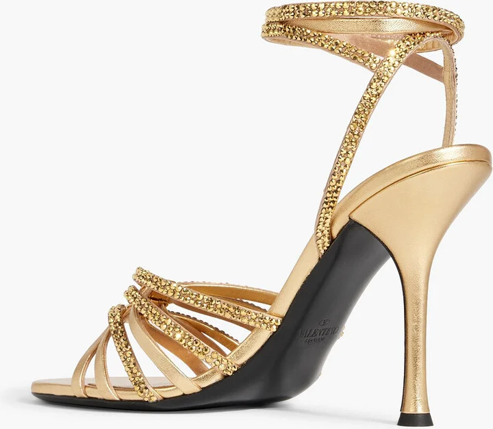 Rockstud crystal-embellished metallic leather sandals - Image 3