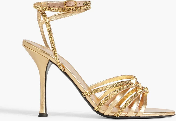Rockstud crystal-embellished metallic leather sandals
